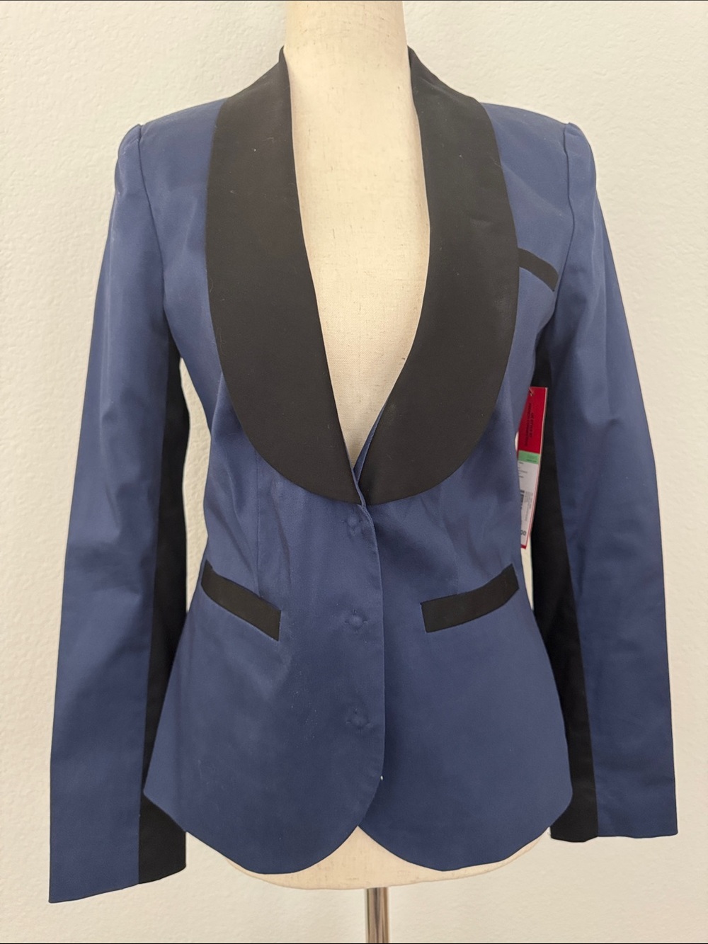 NWT French Connection UK Tuxedo Blazer Navy Blue Black Suit Jacket XS